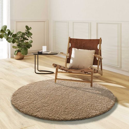 Tapis Rond Shaggy Moelleux - 180 Cm Beige - Antidérapant Pour Chambre Ou Salon