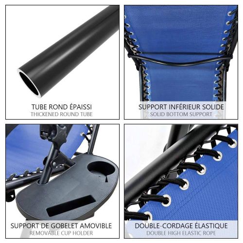 Lot De 2 Chaise Longue Inclinable En Textilene Avec Porte Gobelet Et Portable Bleue