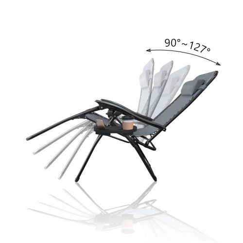 Chaise Longue Inclinable En Textilene Avec Porte Gobelet Et Portable Gris Lot De 2