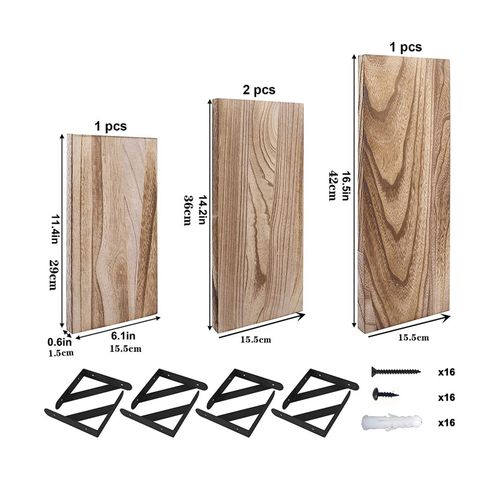 Lot De 4 Étagères Murales 42x15,5 Cm, Étagère De Rangement, Supports En Fer Noir, Bois, Naturel
