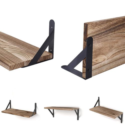 Lot De 4 Étagères Murales 42x15,5 Cm, Étagère De Rangement, Supports En Fer Noir, Bois, Naturel