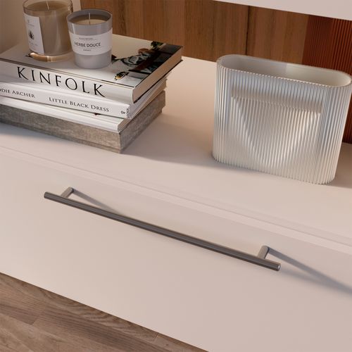 (1 Unite)  Poignée Pour Meuble, D. 12 Mm, Entraxe 256 Mm, Acier, Nickel Satiné