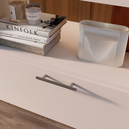 (1 Unite)  Poignée Pour Meuble, D. 12 Mm, Entraxe 256 Mm, Acier, Nickel Satiné