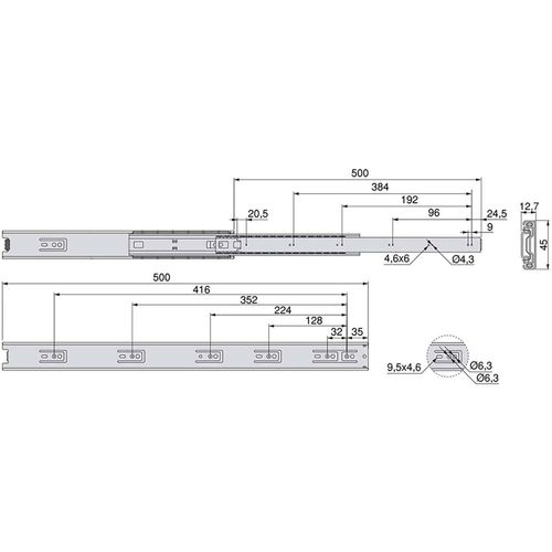 Paire De Coulisses à Billes Pour Tiroirs à Sortie Totale Hauteur 45 Mm