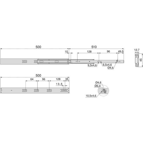 Paire De Coulisses à Billes Pour Tiroirs à Sortie Totale Avec Fermeture Amortie 500 Mm