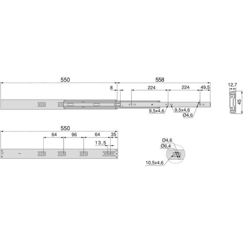 Paire De Coulisses à Billes Pour Tiroirs à Sortie Totale Avec Fermeture Amortie 550 Mm