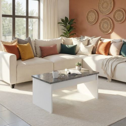 Table basse avec plateau relevable YANA Blanc et imitation béton