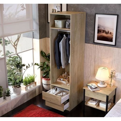 Dressing - Chene - 2 Tiroirs - 2 Étageres - 1 Tringle - 50 X 57 X 200 Cm