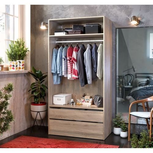 Dressing - Chene - 2 Tiroirs - 2 Étageres - 1 Tringle - 100 X 57 X 200 Cm