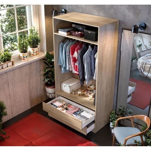 Dressing - Chene - 2 Tiroirs - 2 Étageres - 1 Tringle - 100 X 57 X 200 Cm