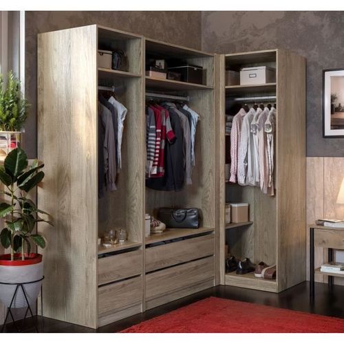 Module Armoire D'angle - Chene - 3 Étageres - 1 Tringle à Vetements - 100 X 66 X 200 Cm
