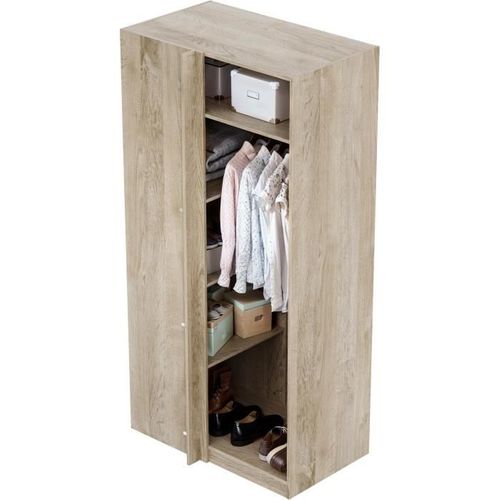 Module Armoire D'angle - Chene - 3 Étageres - 1 Tringle à Vetements - 100 X 66 X 200 Cm
