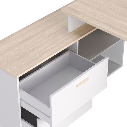 Bureau d'angle avec rangements imitation chêne et blanc WRITE