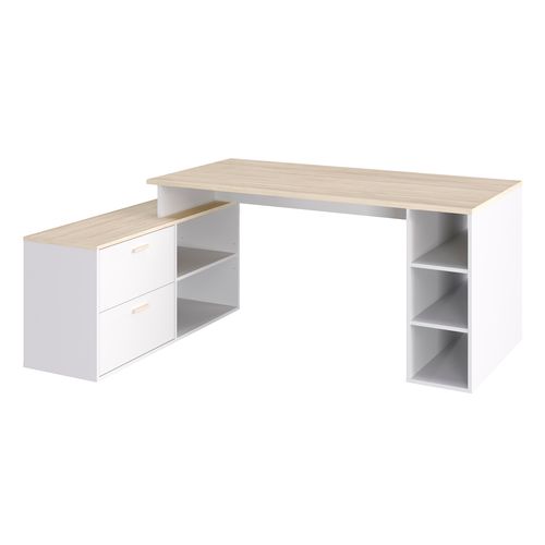 Bureau d'angle avec rangements imitation chêne et blanc WRITE