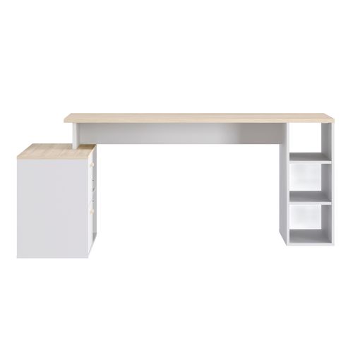 Bureau d'angle avec rangements imitation chêne et blanc WRITE