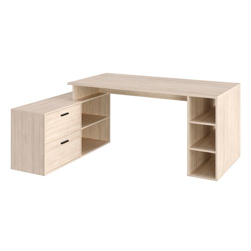 Bureau d'angle avec rangements imitation chêne WRITE