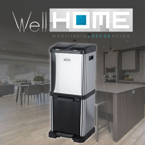 Poubelle De Recyclage Écologique 32 L Avec 3 Compartiments, Grande Capacité, Verre Et Plastique