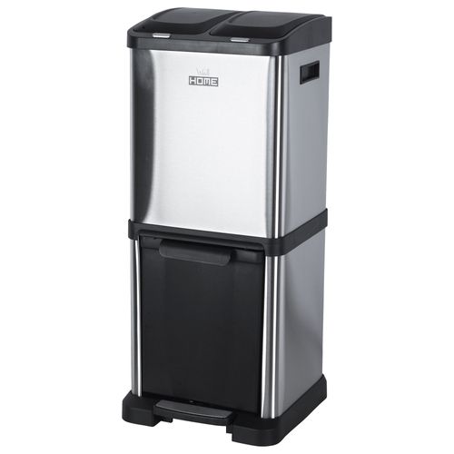 Poubelle De Recyclage Écologique 32 L Avec 3 Compartiments, Grande Capacité, Verre Et Plastique