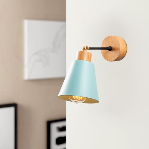 Applique Murale Interieur,  Lampe Murale Industrielle Bois, Turquoise 14x14x25 Cm