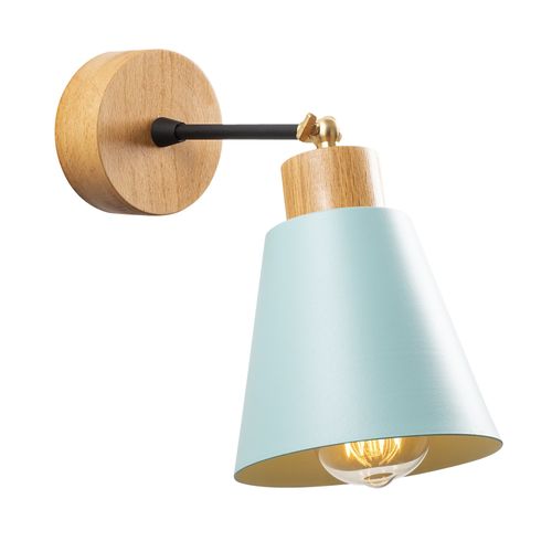 Applique Murale Interieur,  Lampe Murale Industrielle Bois, Turquoise 14x14x25 Cm
