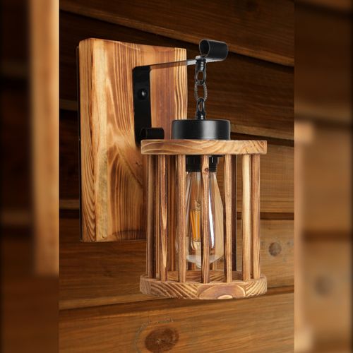 Applique Murale Interieur, En Bois Et Métal, Luminaire Rétro Industriel , Marron 15x26x28 Cm