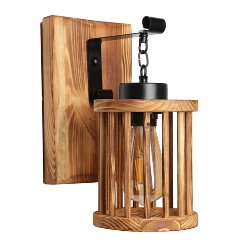 Applique Murale Interieur, En Bois Et Métal, Luminaire Rétro Industriel , Marron 15x26x28 Cm