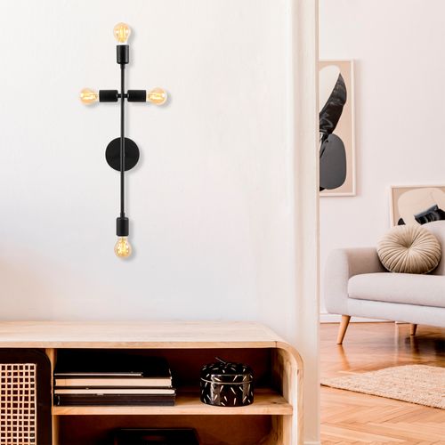 Applique Murale Interieur,  Lampe Murale Industrielle Bois, Noir 20x15x62 Cm