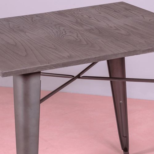 Table Industrielle En Acier Et Bois Foncé - Bistro, Métal-foncé, H.78cm, L.80cm, P.80cm