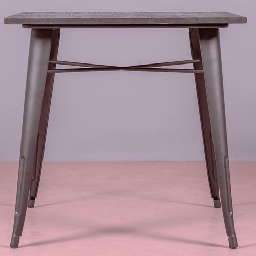 Table Industrielle En Acier Et Bois Foncé - Bistro, Métal-foncé, H.78cm, L.80cm, P.80cm