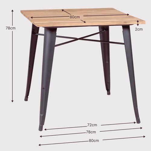 Table Industrielle En Acier Et Bois Foncé - Bistro, Métal-foncé, H.78cm, L.80cm, P.80cm