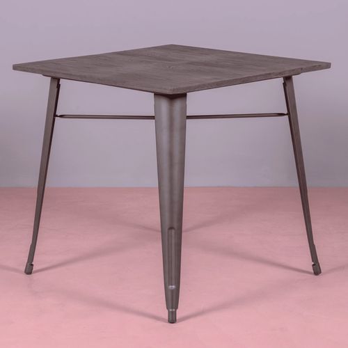 Table Industrielle En Acier Et Bois Foncé - Bistro, Métal-foncé, H.78cm, L.80cm, P.80cm