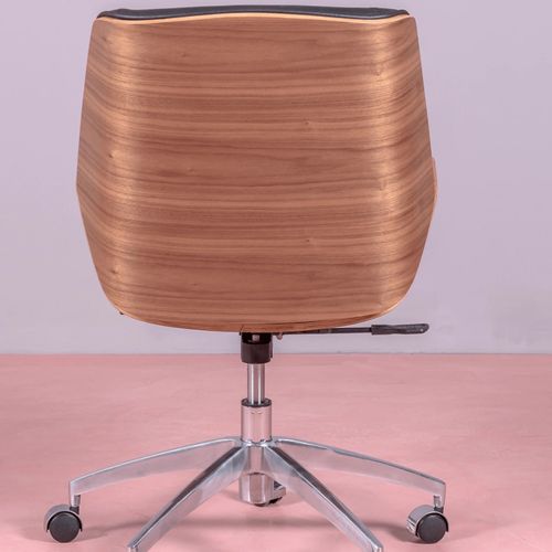 Chaise De Bureau En Noyer Et Recouverte De Cuir Italien - Nordic, Noir, H.88cm, L.60cm, P.60cm