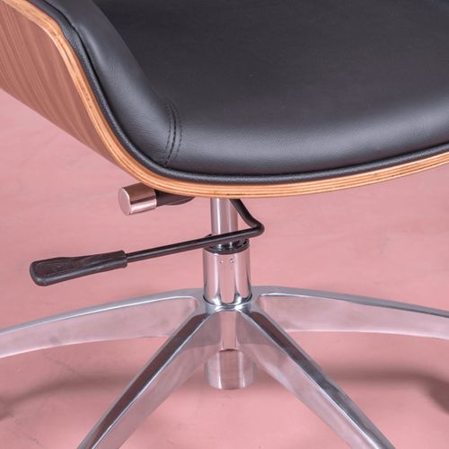 Chaise De Bureau En Noyer Et Recouverte De Cuir Italien - Nordic, Noir, H.88cm, L.60cm, P.60cm