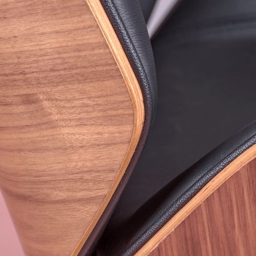 Chaise De Bureau En Noyer Et Recouverte De Cuir Italien - Nordic, Noir, H.88cm, L.60cm, P.60cm