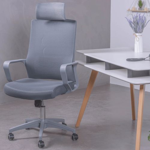 Chaise De Bureau  En Mesh Respirante  Et Appui-tête Réglable - Mesh, Gris, H.114cm, L.60cm, P.58cm