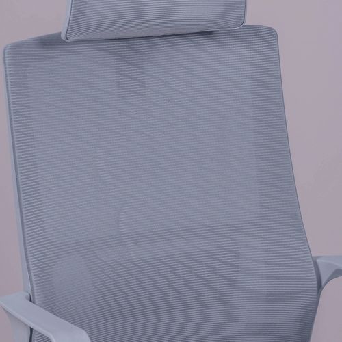 Chaise De Bureau  En Mesh Respirante  Et Appui-tête Réglable - Mesh, Gris, H.114cm, L.60cm, P.58cm