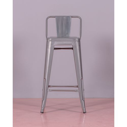 Tabouret Industriel En Métal à Dossier Bas  - Bistro, Métal-clair, H.88cm, L.41cm, P.39cm