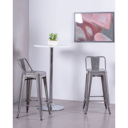 Tabouret Industriel En Métal à Dossier Bas  - Bistro, Métal-clair, H.88cm, L.41cm, P.39cm