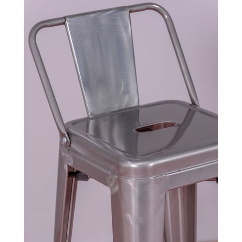 Tabouret Industriel En Métal à Dossier Bas  - Bistro, Métal-clair, H.88cm, L.41cm, P.39cm