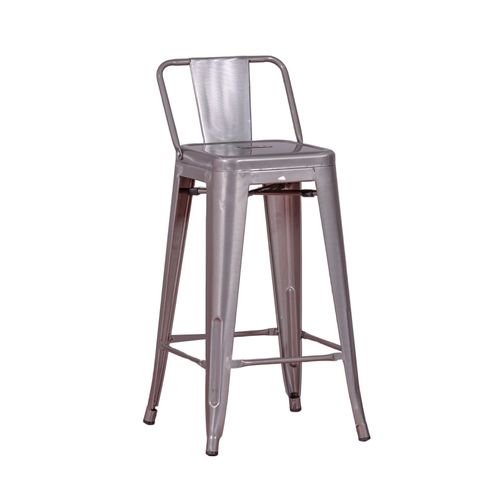 Tabouret Industriel En Métal à Dossier Bas  - Bistro, Métal-clair, H.88cm, L.41cm, P.39cm