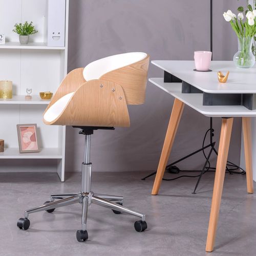 Chaise De Bureau En Érable Avec Coussin En Simili - Burrow S, Blanc, H.76cm, L.61cm, P.61cm