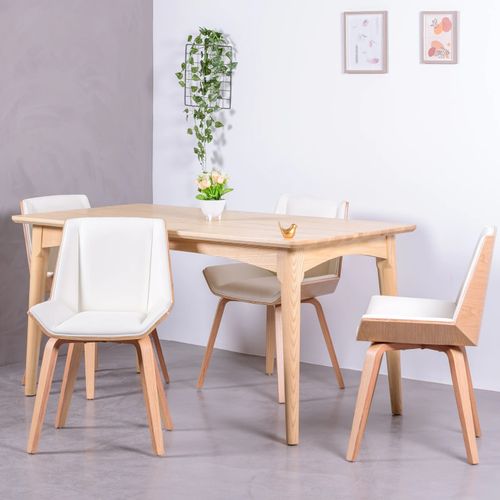 Chaise En Érable Avec Coussin En Simili - Nordic S, Blanc, H.80cm, L.50cm, P.48cm