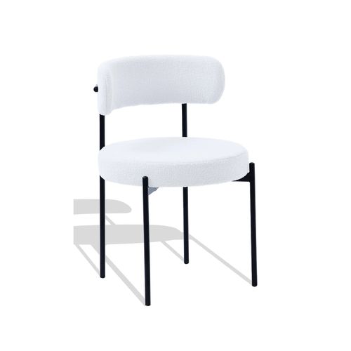 Chaise En Velours Pelucheux - Lennin, Blanc, H.78cm, L.52cm, P.55cm