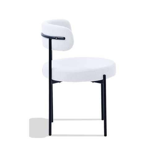 Chaise En Velours Pelucheux - Lennin, Blanc, H.78cm, L.52cm, P.55cm