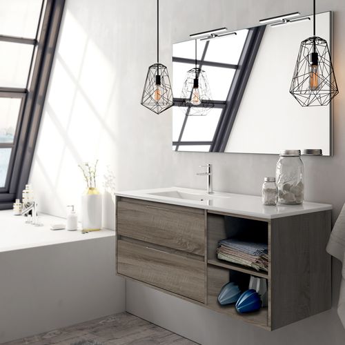 Meuble De Salle De Bain 120cm Vasque Déportée - Olympe - Britannia (chêne Foncé)