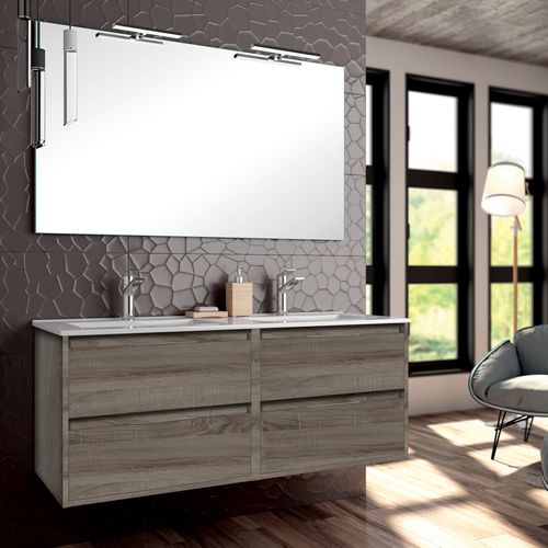 Meuble De Salle De Bain 120cm Double Vasque - 4 Tiroirs - Iris - Britannia (chêne Foncé)