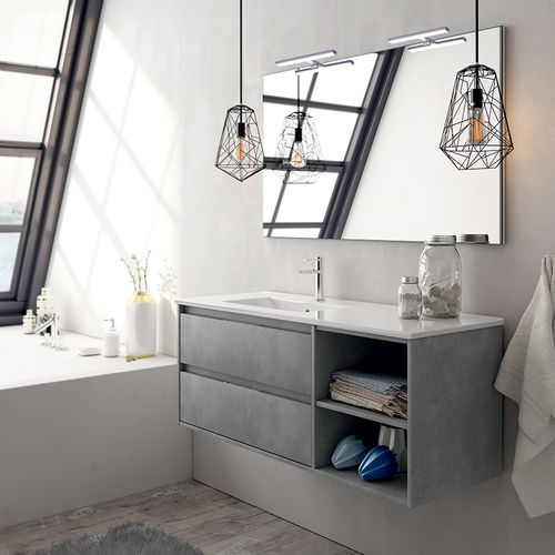Meuble De Salle De Bain 120cm Vasque Déportée - 2 Tiroirs Et 2 Niches - Olympe - Ciment (gris)