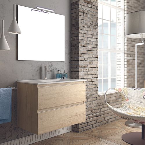 Meuble De Salle De Bain 70cm Simple Vasque - 2 Tiroirs - Balea - Bambou (chêne Clair)