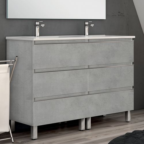 Meuble De Salle De Bain 120cm Double Vasque - 6 Tiroirs - Palma - Ciment (gris)