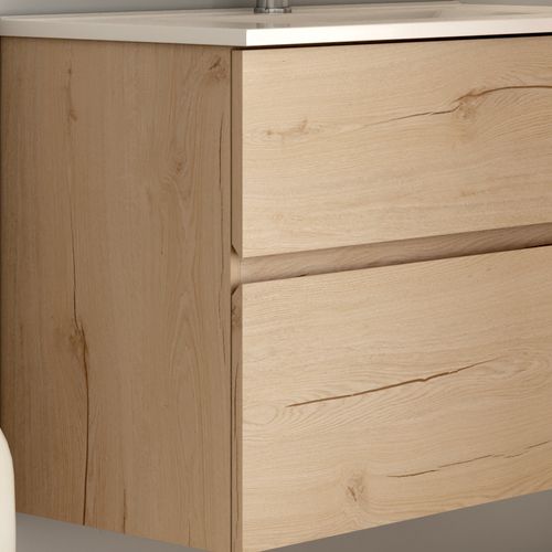 Meuble De Salle De Bain 100cm Simple Vasque - 2 Tiroirs - Mig- Roble (chêne Clair)